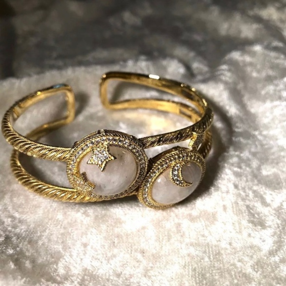 JUDITH RIPKA 14K CLAD SS MOON STARS MOONSTONE CUFF